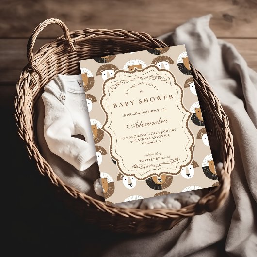 Invitation Scandinavian Safari Lion Baby Shower