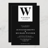 Invitation Scandinavian Wedding Monogram Black (Devant / Derrière)