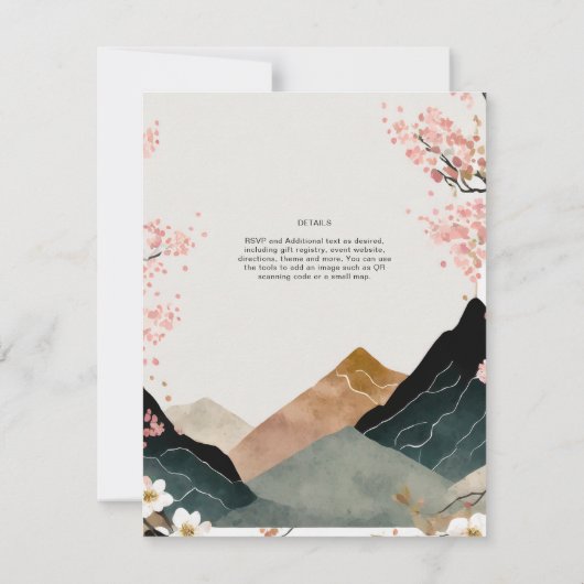 Invitation Scandinavie Japandi thème Mariage rose noir (Dos)