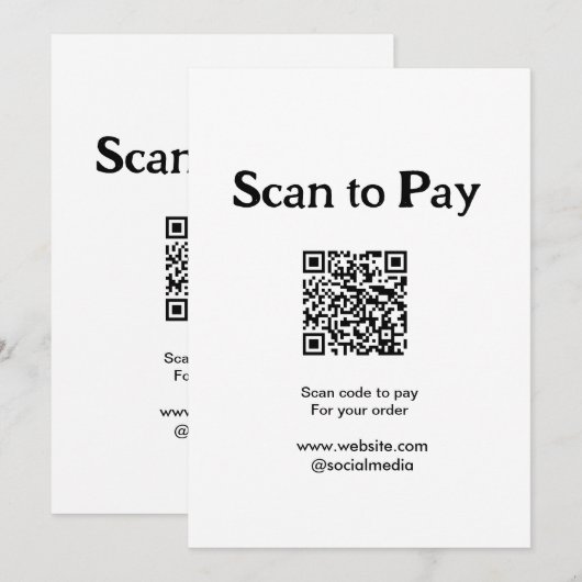 Invitation Scanner pour payer la commande Code QR Ajouter un (Devant / Derrière)