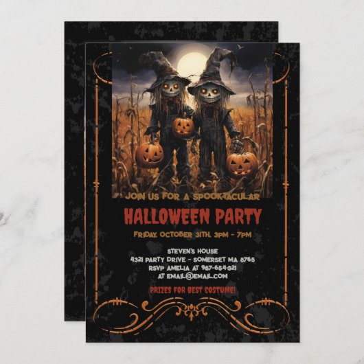 Invitation Scarecrow et Citrouilles gothiques dans le Cornfie (Devant / Derrière)