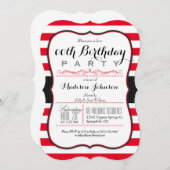 Invitation Scarlet Red & White Stripes fête d'anniversaire (Devant / Derrière)