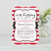 Invitation Scarlet Red & White Stripes fête d'anniversaire (Debout devant)