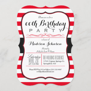 Invitation Scarlet Red & White Stripes fête d'anniversaire