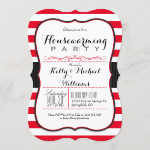 Invitation Scarlet Red & White Stripes Fête de réchauffement 