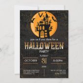 Invitation Scary Castle Flying Bats Halloween Party (Devant)