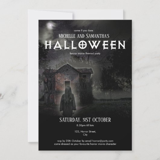 Invitation Scary Dark Moderne Haunted Maison Longue Cheveux F (Devant)