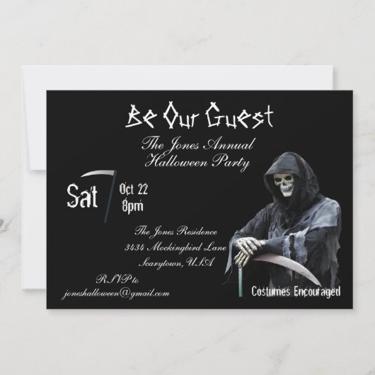 Invitation Scary Grim Faucheuse Décès Halloween Party (Devant)