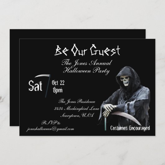 Invitation Scary Grim Faucheuse Décès Halloween Party (Devant / Derrière)