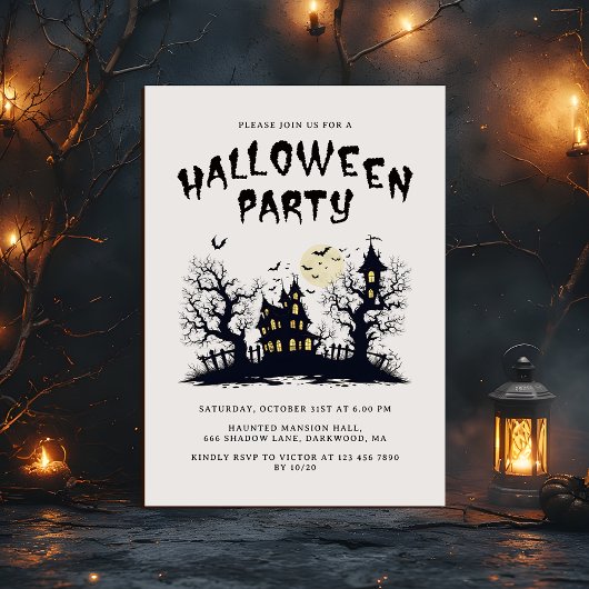 Invitation Scary Haunted House Moderne Adultes Halloween Part