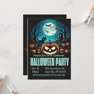 Invitation Scary Pumpkin Moonlit Halloween Party Invite