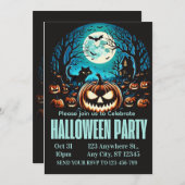 Invitation Scary Pumpkin Moonlit Halloween Party Invite (Devant / Derrière)
