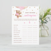 Invitation Scattergories Jeu Baby shower Teddy Bear Card (Debout devant)