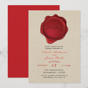 Invitation Sceau de cire rouge élégant kraft brun rustique ma