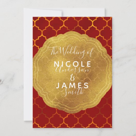 Invitation Sceau d'or Feuille de Fiery Red Mariage Indien Mar (Devant)