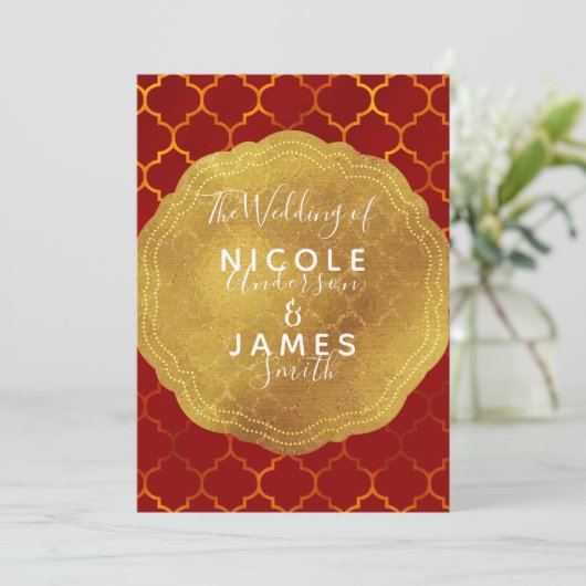 Invitation Sceau d'or Feuille de Fiery Red Mariage Indien Mar (Debout devant)