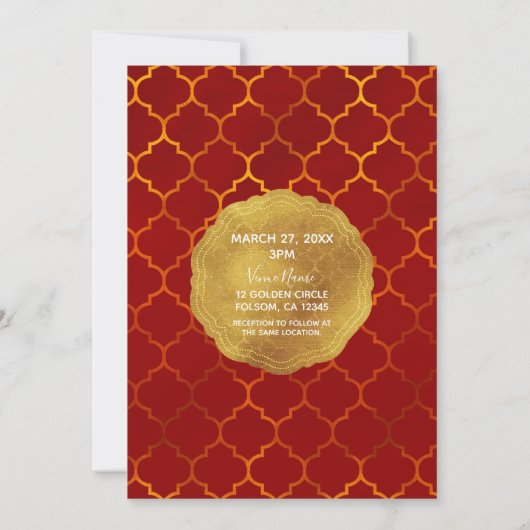Invitation Sceau d'or Feuille de Fiery Red Mariage Indien Mar (Dos)