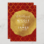 Invitation Sceau d'or Feuille de Fiery Red Mariage Indien Mar (Devant / Derrière)