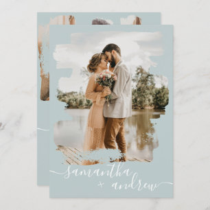 Invitation Scénario 2 photos vert mer mariage