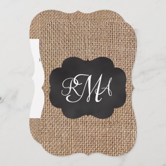 Invitation Scénario Burlap Triple Script Monogramme (Devant / Derrière)