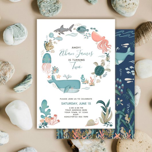 Invitation Scénario de 2e anniversaire d'animaux de l'océan s
