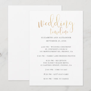 Invitation Scénario de chronologie de la fête de mariage. Cal
