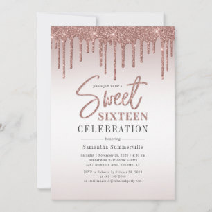Invitation Scénario de fête d'anniversaire 16 ans Rose Gold P