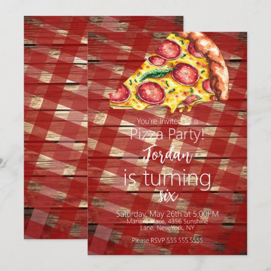 Invitation Scénario de fête d'anniversaire Tranches de pizza (Devant / Derrière)
