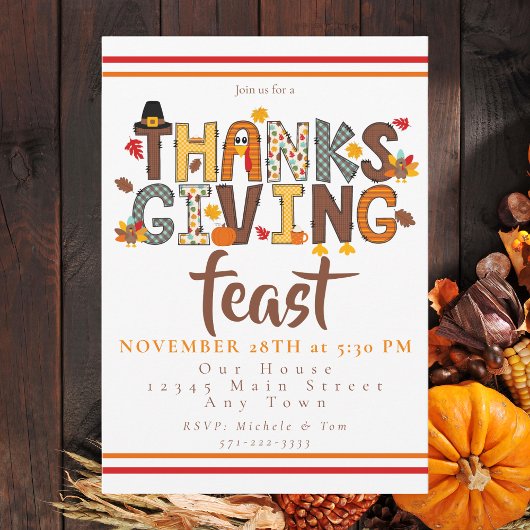 Invitation Scénario de fête de Thanksgiving Festive