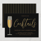 Invitation Scénario de la soirée cocktail moderne Black Gold (Devant / Derrière)
