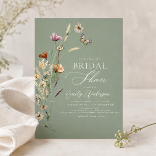 Invitation Scénario de Mariage Bohème Fleur Sauvage Vert Saug