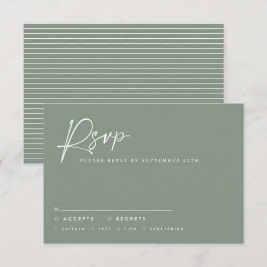 Invitation Scénario de mariage vert sauge moderne réponse RSV (Devant / Derrière)