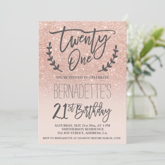 Invitation Scénario de parties scintillant d'or faux rose mod (Debout devant)