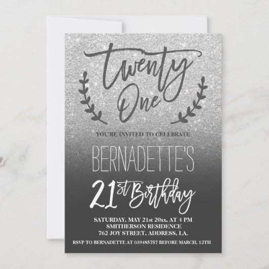 Invitation Scénario de parties scintillant en faux argent mod (Devant)