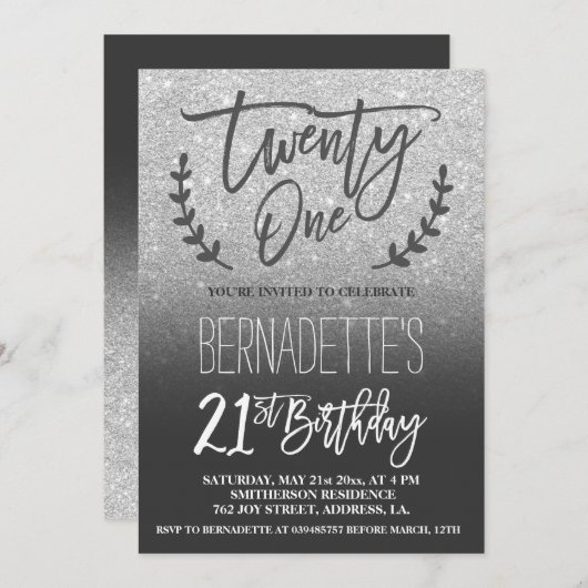 Invitation Scénario de parties scintillant en faux argent mod (Devant / Derrière)
