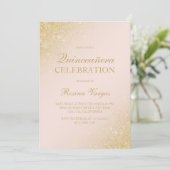 Invitation Scénario de parties scintillant en or glam rose pâ (Debout devant)