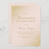 Invitation Scénario de parties scintillant en or glam rose pâ (Devant / Derrière)