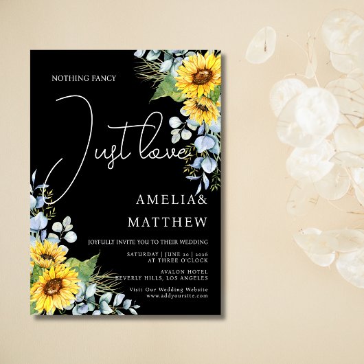 Invitation Scénario de tournesol rustique Juste aimer Mariage