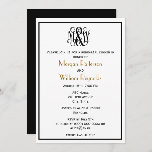 Invitation Scénario de vigne noire Monogramme B&G do-it-yours (Devant / Derrière)