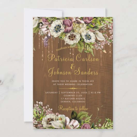 Invitation Scénario d'or floral rustique automne mariage de b (Devant)