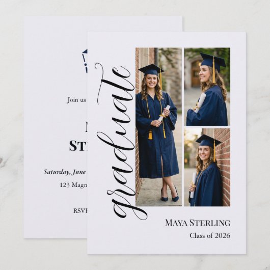 Invitation Scénario éditorial moderne pour remise de diplômes (Devant / Derrière)