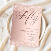 Invitation Scénario or rose élégant confetti 50e anniversaire