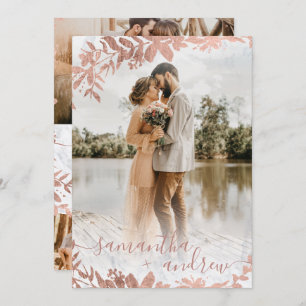 Invitation Scénario Rose de marbre floral or 5 photos mariage