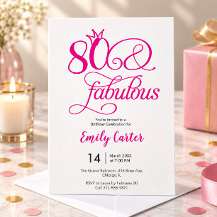 Invitation Scénario rose quatre-vingts ans pour une fête d'an