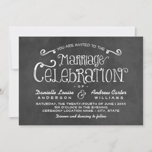 Invitation Scénario rustique Chalkboard Mariage Célébration (Devant)