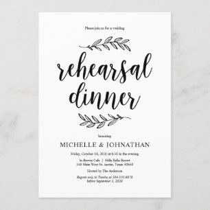 Invitation Scénario rustique, Dîner de répétition noir et Mar