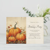Invitation Scène d'automne rustique Citrouille orange Anniver (Debout devant)