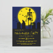 Invitation Scène de cimetière de squelette effrayant Chat Bat (Debout devant)