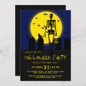 Invitation Scène de cimetière de squelette effrayant Chat Bat (Devant / Derrière)