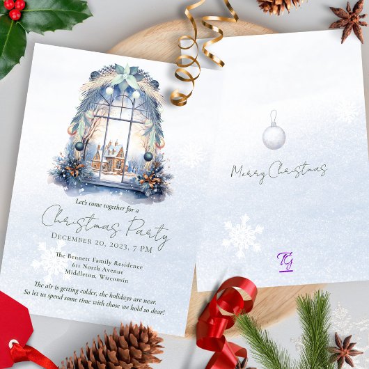 Invitation Scène de forêt de pins en hiver à l'aquarelle Noël